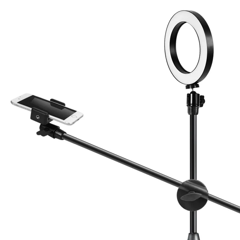 Adjustable Phone Tripod with Boom Arm Ring Light Bluetooth for Video Shoot