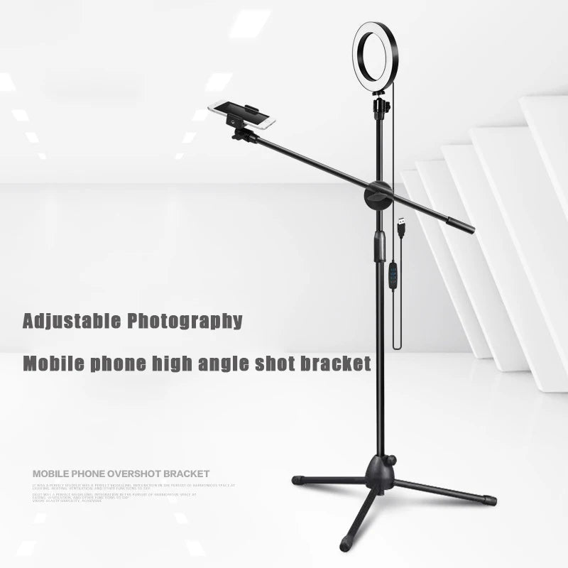 Adjustable Phone Tripod with Boom Arm Ring Light Bluetooth for Video Shoot
