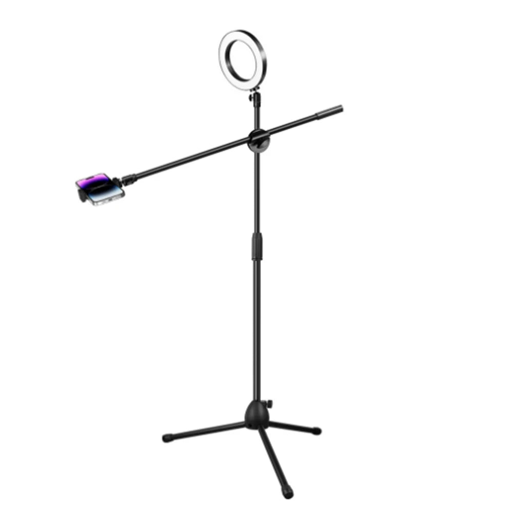 Adjustable Phone Tripod with Boom Arm Ring Light Bluetooth for Video Shoot